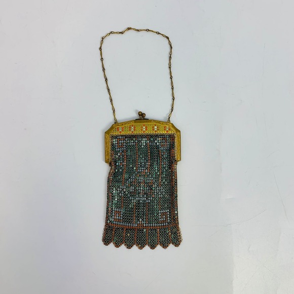 Whiting & Davis Handbags - Whiting & Davis Vintage Beaded‎ Mesh Purse Evening Bag Flapper Deco Gold Frame
